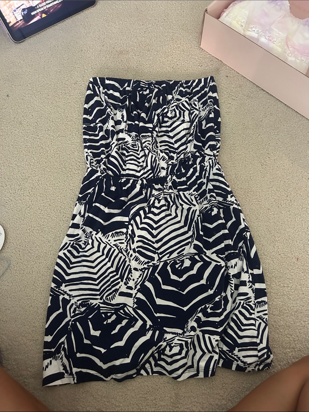 Lilly Pulitzer Navy and White Strapless Printed Summer Dress